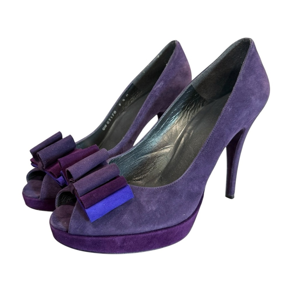 Stuart Weitzman Italian-Made Purple Suede Peep Toe Platform Heels Size 9.5M